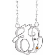 Rhodium-Plated Sterling Silver 20 mm 2-Initial Imitation Citrine Script Monogram Necklace