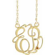 10K Imitation Citrine Script Monogram Necklace with 2 or 3 Initials in Various Sizes