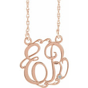 14K Rose Gold-Plated Sterling Silver 20 mm 2-Initial .02 CT Natural Diamond Script Monogram Necklace