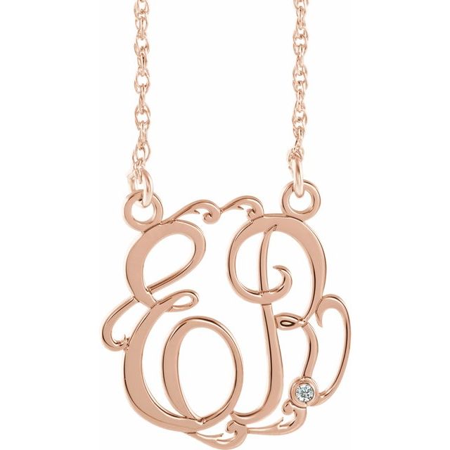 14K Rose Gold-Plated Sterling Silver 20 mm 2-Initial .02 CT Natural Diamond Script Monogram Necklace