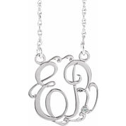 Rhodium-Plated Sterling Silver 20 mm 2-Initial .02 CT Natural Diamond Script Monogram Necklace