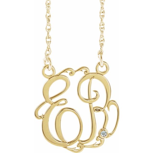 10K Imitation Diamond Script Monogram Necklace with 2 or 3 Initials in Various Sizes