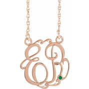 14K Rose Gold-Plated Sterling Silver 20 mm 2-Initial Imitation Emerald Script Monogram Necklace