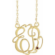 10K Imitation Garnet Script Monogram Necklace with 2 or 3 Initials in Multiple Sizes