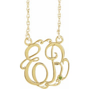 10K Imitation Peridot Script Monogram Necklace with 2 or 3 Initials in Various Sizes