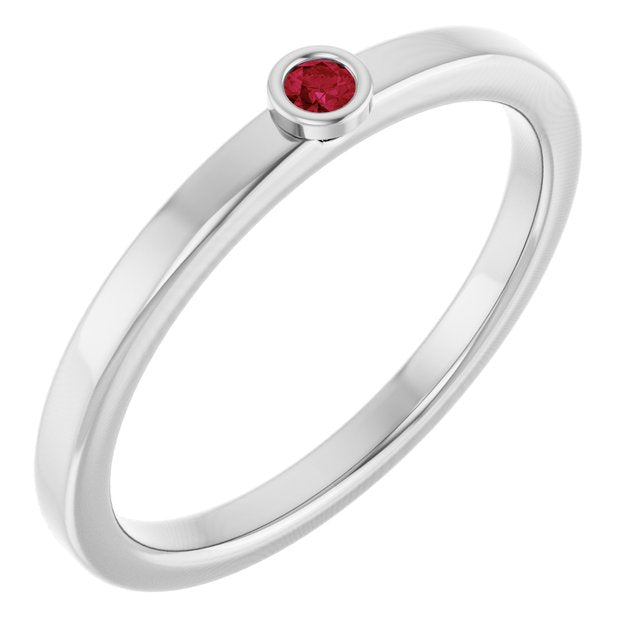 Sterling Silver 2 mm Natural Ruby Ring