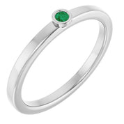 Sterling Silver 2 mm Lab-Grown Emerald Ring