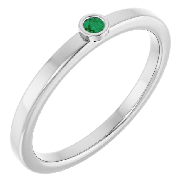 Sterling Silver 2 mm Lab-Grown Emerald Ring