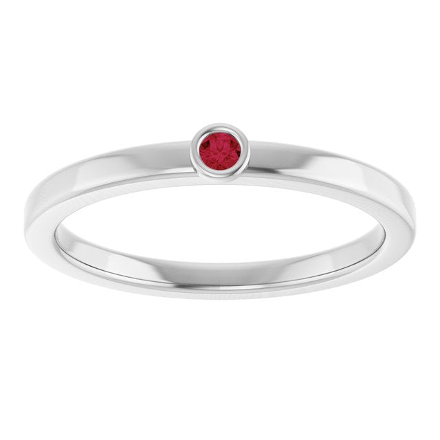 Sterling Silver 2 mm Natural Ruby Ring