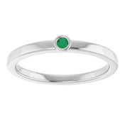 Sterling Silver 2 mm Lab-Grown Emerald Ring