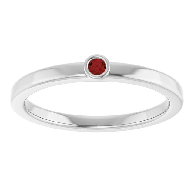Platinum 2 mm Natural Mozambique Garnet Ring