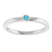 Platinum 2 mm Natural Blue Zircon Ring