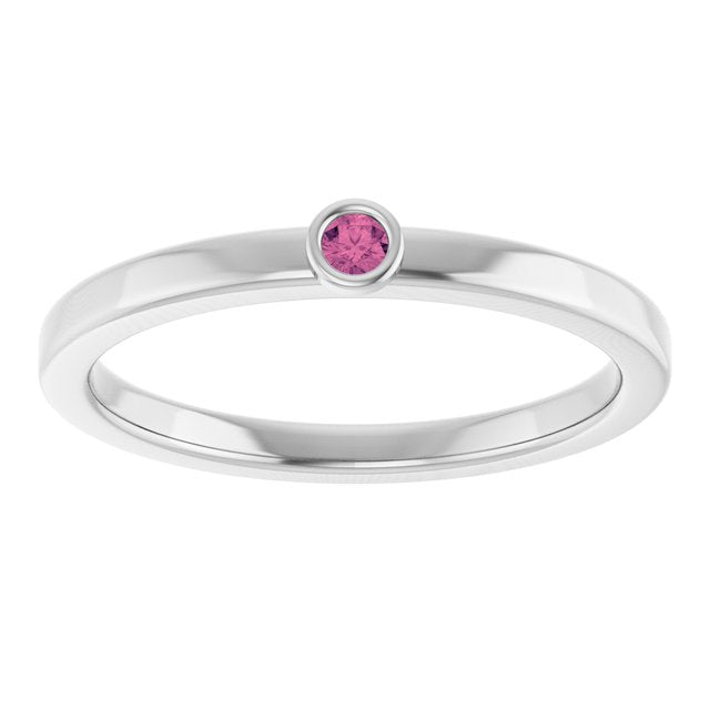 Platinum 2 mm Natural Pink Tourmaline Ring