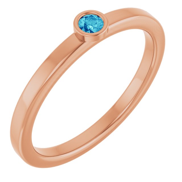 14K Rose 2.5 mm Natural Blue Zircon Ring