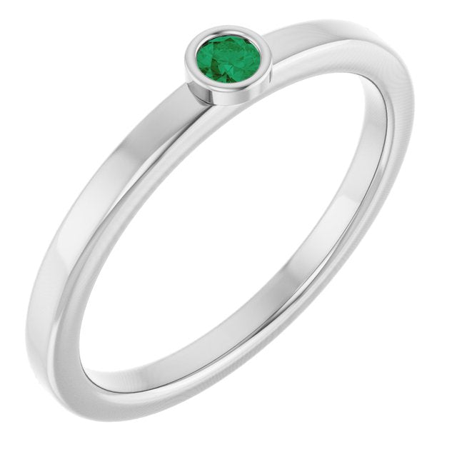Sterling Silver 2.5 mm Lab-Grown Emerald Ring