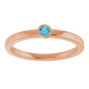 14K Rose 2.5 mm Natural Blue Zircon Ring