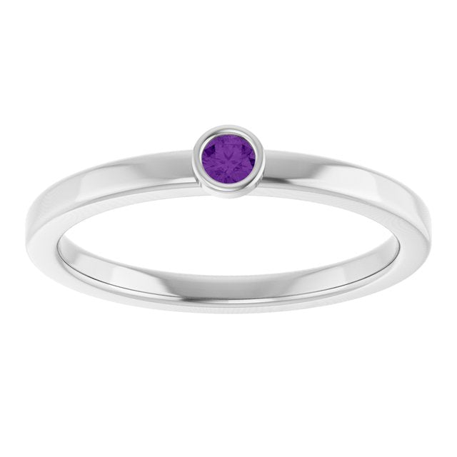 Sterling Silver 2.5 mm Natural Amethyst Ring