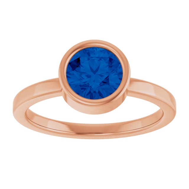 14K Rose 6.5 mm Natural Blue Sapphire Ring