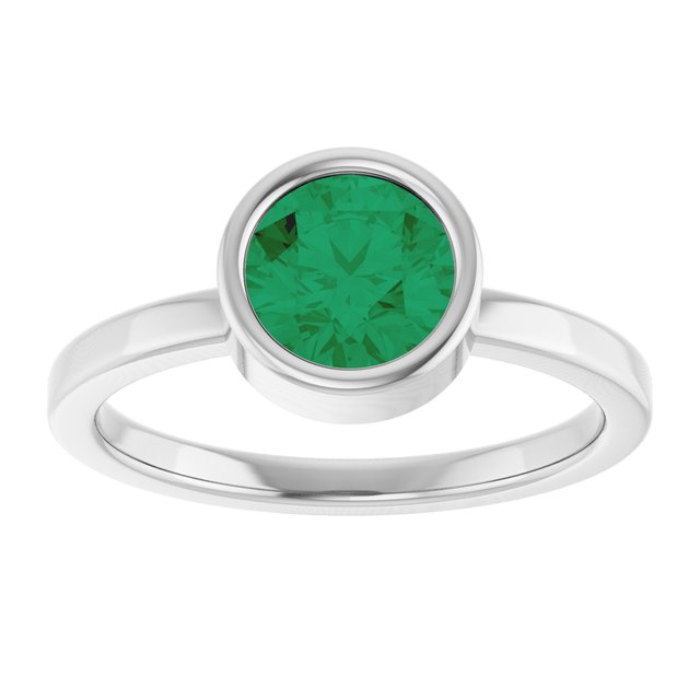 Sterling Silver 6.5 mm Lab-Grown Emerald Ring