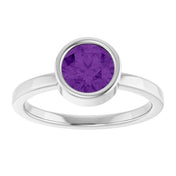 Platinum 6.5 mm Natural Amethyst Ring