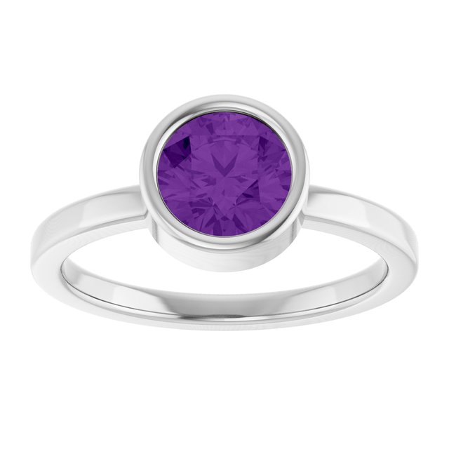 Platinum 6.5 mm Natural Amethyst Ring