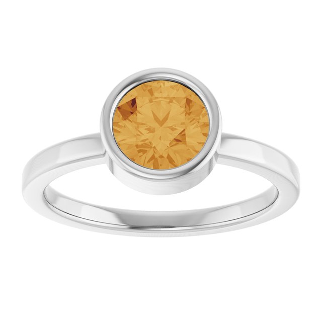 Platinum 6.5 mm Natural Citrine Ring