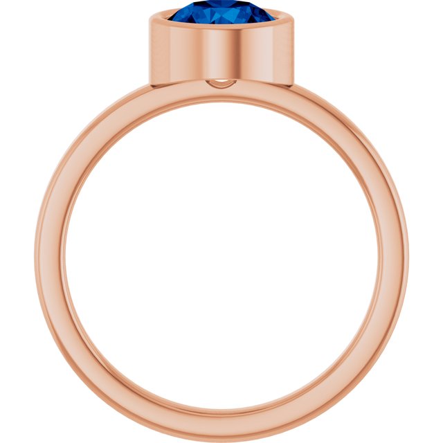 14K Rose 6.5 mm Natural Blue Sapphire Ring
