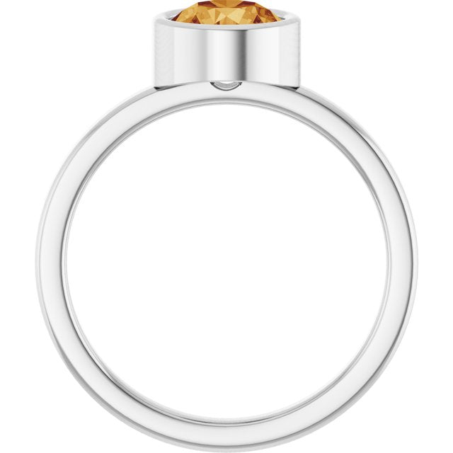 Platinum 6.5 mm Natural Citrine Ring