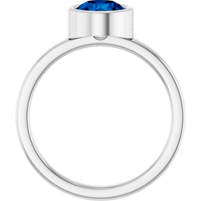 Sterling Silver 6.5 mm Lab-Grown Blue Sapphire Ring