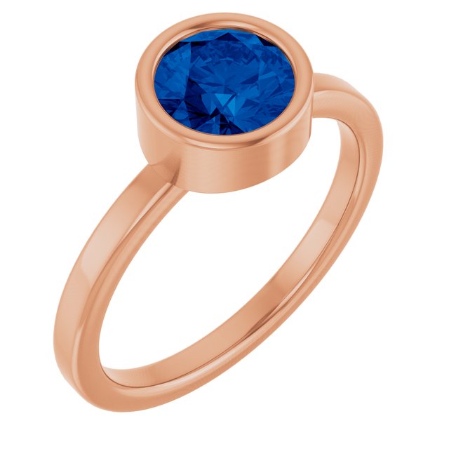 14K Rose 6.5 mm Natural Blue Sapphire Ring