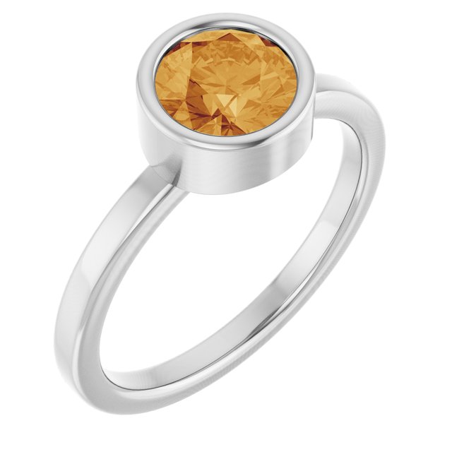 Platinum 6.5 mm Natural Citrine Ring