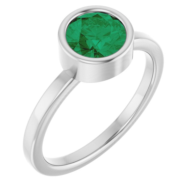 Sterling Silver 6.5 mm Lab-Grown Emerald Ring