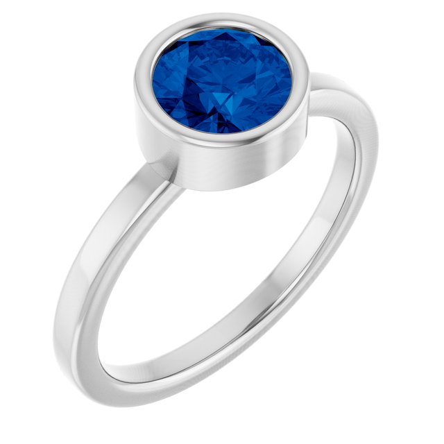 Sterling Silver 6.5 mm Lab-Grown Blue Sapphire Ring
