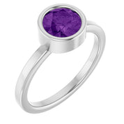 Platinum 6.5 mm Natural Amethyst Ring
