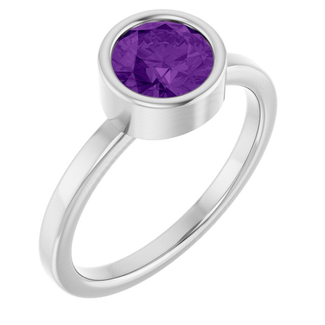 Platinum 6.5 mm Natural Amethyst Ring