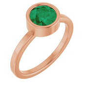 14K Rose 6.5 mm Lab-Grown Emerald Ring