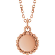 14K Engravable Beaded Disc Necklace 16-18" Adjustable Length
