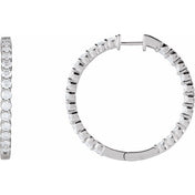 14K White 4 CTW Lab-Grown Diamond Inside-Outside Hinged 36 mm Hoop Earrings