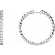 14K White 4 CTW Lab-Grown Diamond Inside-Outside Hinged 36 mm Hoop Earrings