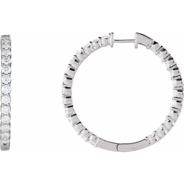 14K White 4 CTW Lab-Grown Diamond Inside-Outside Hinged 36 mm Hoop Earrings