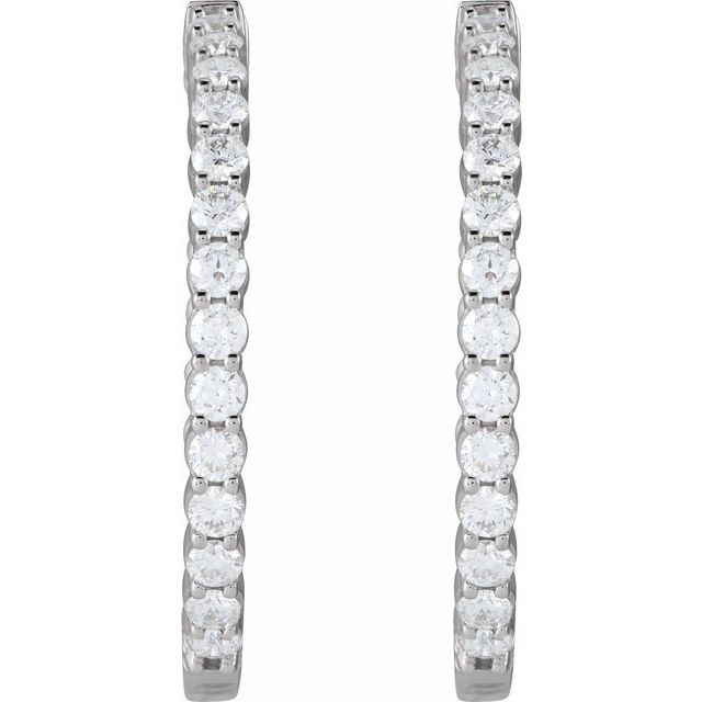 14K White 4 CTW Lab-Grown Diamond Inside-Outside Hinged 36 mm Hoop Earrings