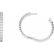 14K White 4 CTW Lab-Grown Diamond Inside-Outside Hinged 36 mm Hoop Earrings