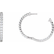 14K White 4 CTW Lab-Grown Diamond Inside-Outside Hinged 36 mm Hoop Earrings