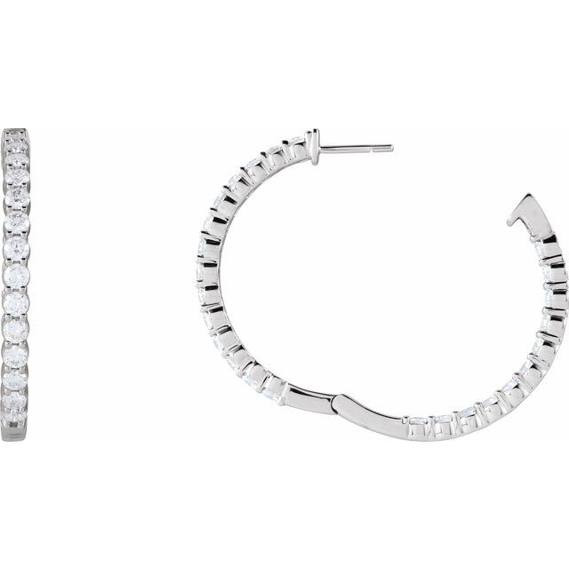 14K White 4 CTW Lab-Grown Diamond Inside-Outside Hinged 36 mm Hoop Earrings
