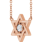 14K Rose 1/10 CT Natural Diamond Star of David 18" Necklace