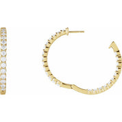 14K Yellow 4 CTW Lab-Grown Diamond Inside-Outside Hinged 36 mm Hoop Earrings
