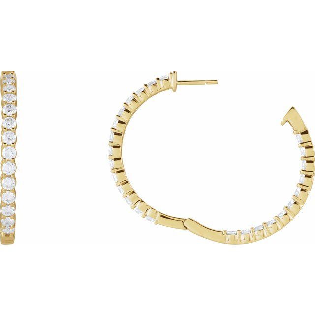 14K Yellow 4 CTW Lab-Grown Diamond Inside-Outside Hinged 36 mm Hoop Earrings