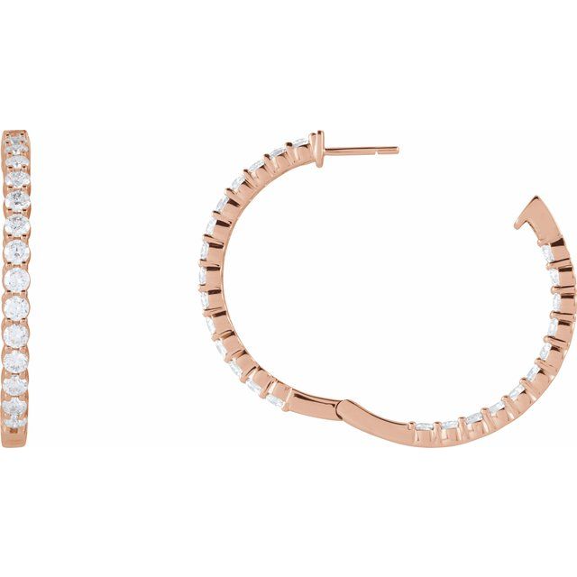 14K Rose 4 CTW Lab-Grown Diamond Inside-Outside Hinged 36 mm Hoop Earrings