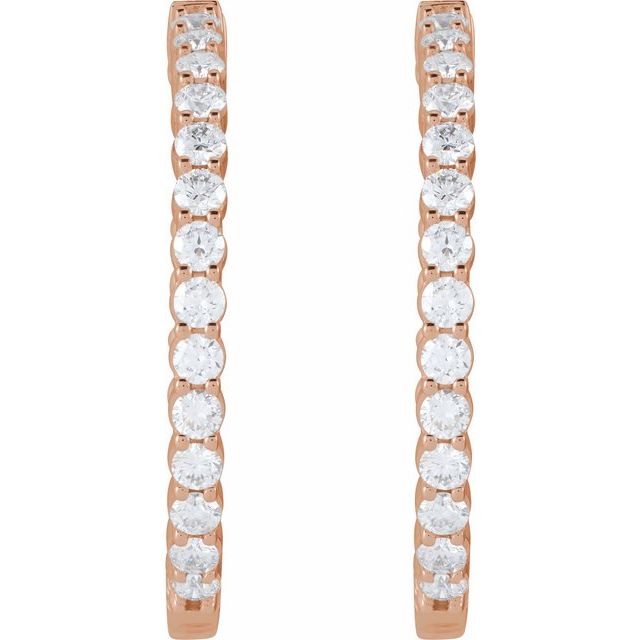 14K Rose 4 CTW Lab-Grown Diamond Inside-Outside Hinged 36 mm Hoop Earrings