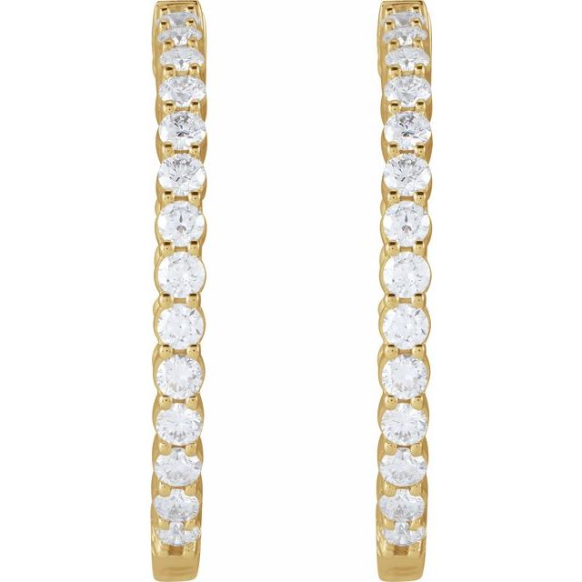 14K Yellow 4 CTW Lab-Grown Diamond Inside-Outside Hinged 36 mm Hoop Earrings